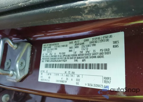 2018 Ford Escape Se from USA, damaged, VIN 1FMCU9GD9JUA11521